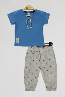 Wholesale Baby Boys 2-Piece T-Shirt and Pants Set 6-18M Kumru Bebe 1075-4119 Saxe