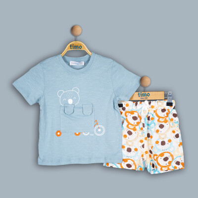 Wholesale Baby Boys 2-Piece T-Shirt and Shorts Set 2-5Y Timo 1018-TE4DT202241502 Mavi