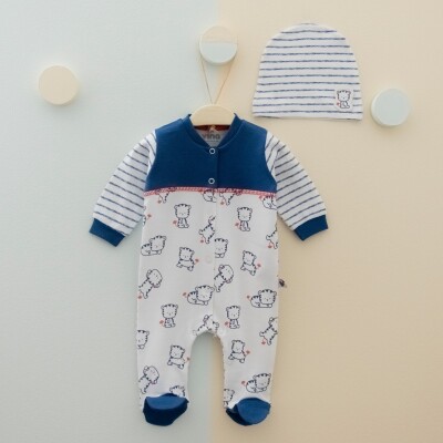 Wholesale Unisex Baby 2-Piece Rompers and Beanie Set 0-6M Vina baby 2042-00110 Navy 