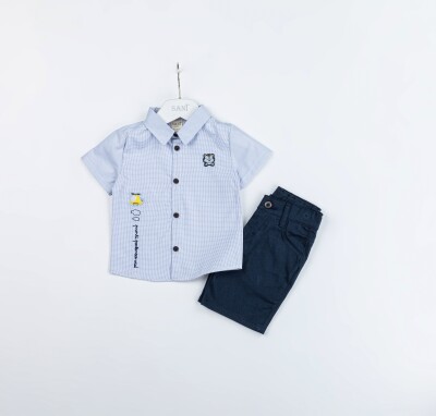 Wholesale Baby Boys 2-Pieces Shirt and Short Set 9-24M Sani 1068-9919 Mavi