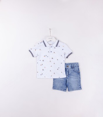 Wholesale Baby Boys 2-Pieces T-shirt and Denim Short Set 9-24M Sani 1068-9928 Белый 
