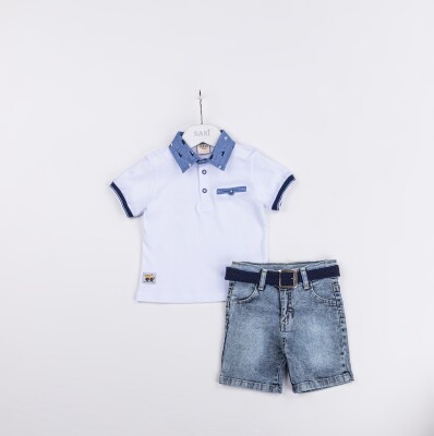 Wholesale Baby Boys 2-Pieces T-shirt and Denim Shorts Set 9-24M Sani 1068-9921 Белый 