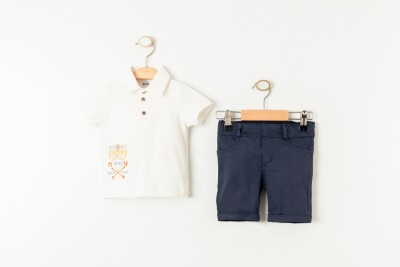 Wholesale Baby Boys 2-Pieces T-shirt and Shorts Set 6-24M Bubbly 2035-727 Ecru