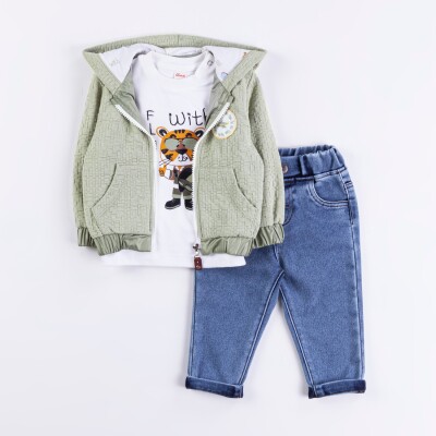Wholesale Baby Boys 3-Piece Cardigan, Sweatshirt and Denim Pants Set 6-18M Minibombili 1005-6534 - 2