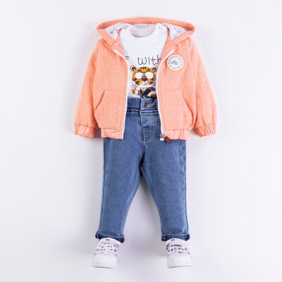 Wholesale Baby Boys 3-Piece Cardigan, Sweatshirt and Denim Pants Set 6-18M Minibombili 1005-6534 - 3