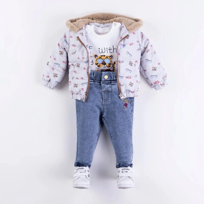 Wholesale Baby Boys 3-Piece Coat, Sweatshirt and Denim Pants Set 6-18M Minibombili 1005-6544 - 1