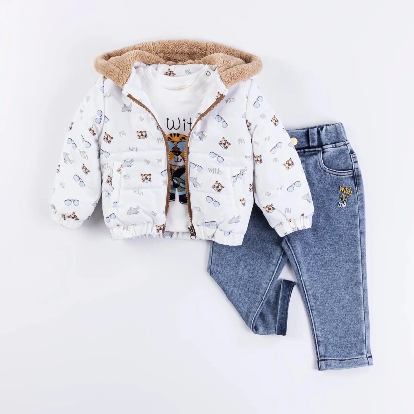 Wholesale Baby Boys 3-Piece Coat, Sweatshirt and Denim Pants Set 6-18M Minibombili 1005-6544 - 4