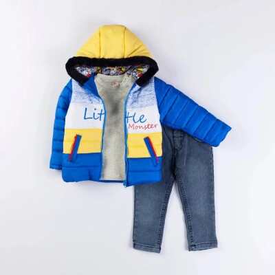 Wholesale Baby Boys 3-Piece Coat, Sweatshirt and Denim Pants Set 9-24M Minibombili 1005-6081 - 2