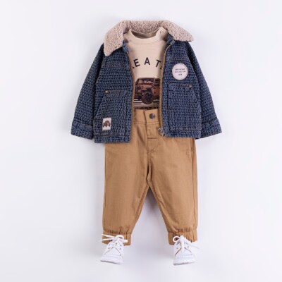 Wholesale Baby Boys 3-Piece Coat, Sweatshirt and Denim Pants Set 9-24M Minibombili 1005-6535 - 2