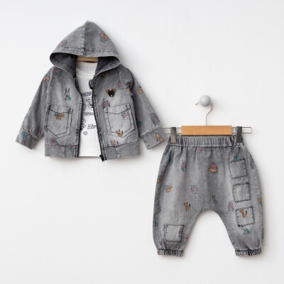 Wholesale Baby Boys 3-Piece Denim Jacket, Pants and Long Sleeve Bodysuit Set 6-24M BonBon 2056-1001 - BonBon