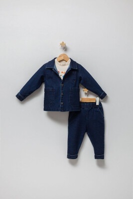 Wholesale Baby Boys 3-Piece Denim Jacket Pants Long Sleeve T-Shirt Set 9-24M Tongs 1028-4885 - 2