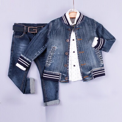 Wholesale Baby Boys 3-Piece Denim Jacket Set with Pants and Shirt 6-24M Gold Class 1010-1206 - 2