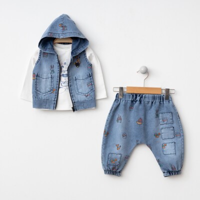 Wholesale Baby Boys 3-Piece Denim Vest, Pants and Long Sleeve Bodysuit 6-24M BonBon 2056-1002 Blue