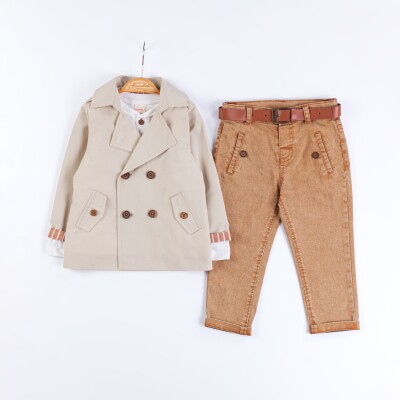 Wholesale Baby Boys 3-Piece Jacket, Badi and Denim Pants Set 9-24M Bombili 1004-6707 Beige