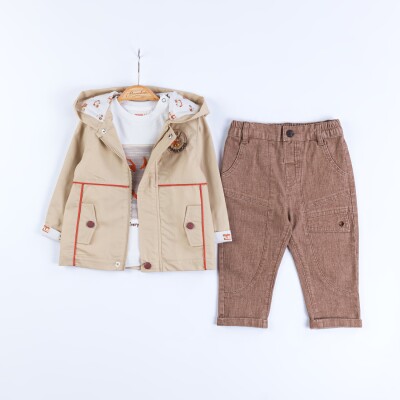 Wholesale Baby Boys 3-Piece Jacket, Badi and Pants Set 9-24M Bombili 1004-6703 Beige