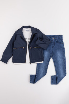 Wholesale Baby Boys 3-Piece Jacket, Body and Denim Pants Set 6-24M Gold Class 1010-1519 - 2