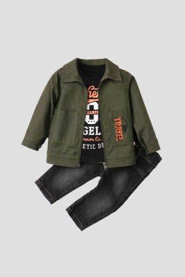 Wholesale Baby Boys 3-Piece Jacket, Bodysuit and Denim Pants Set 9-24M Takım Kidexs 1026-90133 - Kidexs (1)