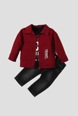 Wholesale Baby Boys 3-Piece Jacket, Bodysuit and Denim Pants Set 9-24M Takım Kidexs 1026-90133 - Kidexs