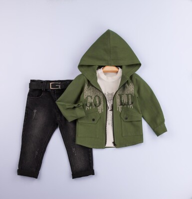 Wholesale Baby Boys 3-Piece Jacket Set with T-Shirt and Denim Pants 6-24M Gold Class 1010-1249 - Gold Class