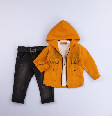 Wholesale Baby Boys 3-Piece Jacket Set with T-Shirt and Denim Pants 6-24M Gold Class 1010-1249 - 2