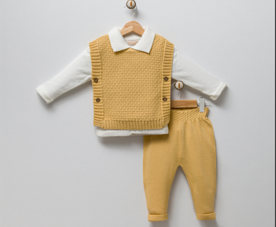 Wholesale Baby Boys 3-Piece Knit Sweater Pants and Long Sleeve T-shirt 3-9M Milarda 2001-6071 - Milarda