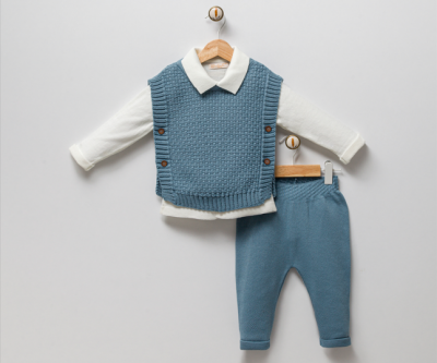 Wholesale Baby Boys 3-Piece Knit Sweater Pants and Long Sleeve T-shirt 3-9M Milarda 2001-6071 - 2