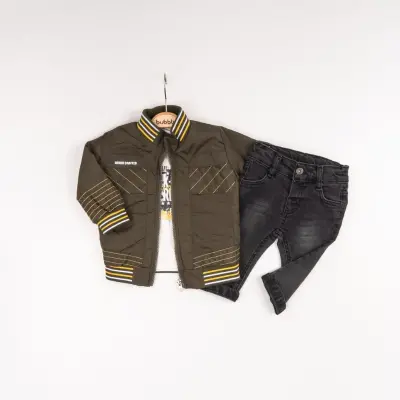 Wholesale Baby Boys 3-Piece Pants, Jacket and T-shirt Set 6-24M Bubbly 2035-1563 Khaki