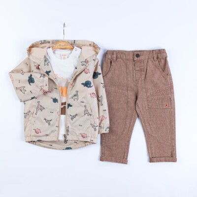 Wholesale Baby Boys 3-Piece Raincoat, Bodysuit and Pants Set 9-24M Bombili 1004-6708 Beige