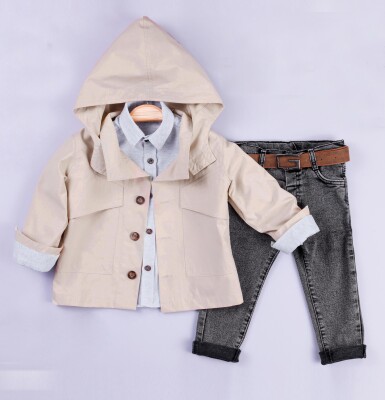 Wholesale Baby Boys 3-Piece Raincoat Set with Shirt and Denim Pants 6-24M Gold Class 1010-1204 - Gold Class