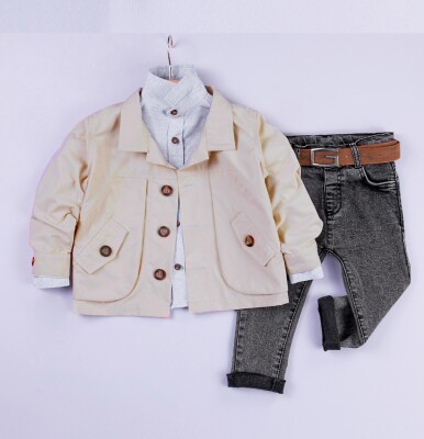 Wholesale Baby Boys 3-Piece Raincoat Set with Shirt and Denim Pants 6-24M Gold Class 1010-1254 - Gold Class