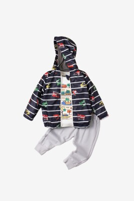 Wholesale Baby Boys 3-Piece Raincoat Set with T-shirt and Pants 9-24M Kidexs 1026-90096 - Kidexs (1)