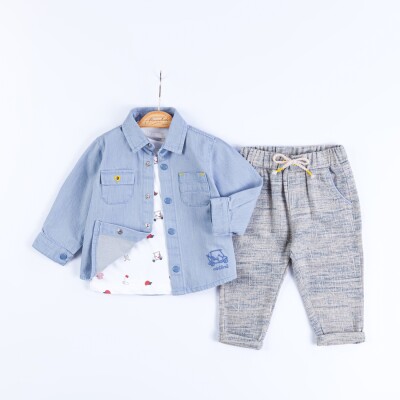 Wholesale Baby Boys 3-Piece Shirt, Bodysuit and Pants Set 3-12M Minibombili 1005-6678 Blue