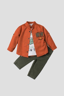 Wholesale Baby Boys 3-Piece Shirt, Bodysuit and Pants Set 9-24M Kidexs 1026-90135 Khaki