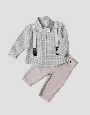 Wholesale Baby Boys 3-Piece Shirt Set with Pants and Bowtie 6-24M Kidexs 1026-35060 Gray