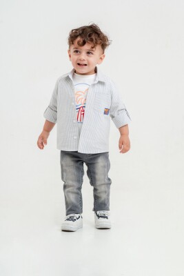 Wholesale Baby Boys 3-Piece Shirt, T-Shirt and Denim Pants Set 9-24M Lemon 1015-9984 - 2