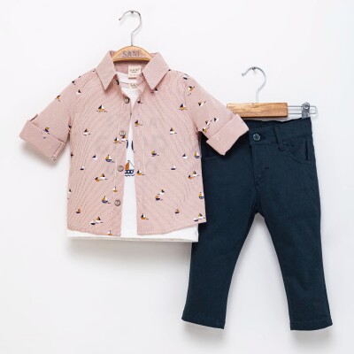 Wholesale Baby Boys 3-Piece Shirt T-Shirt and Pants Set 9-24M Sani 1068-9912 Red
