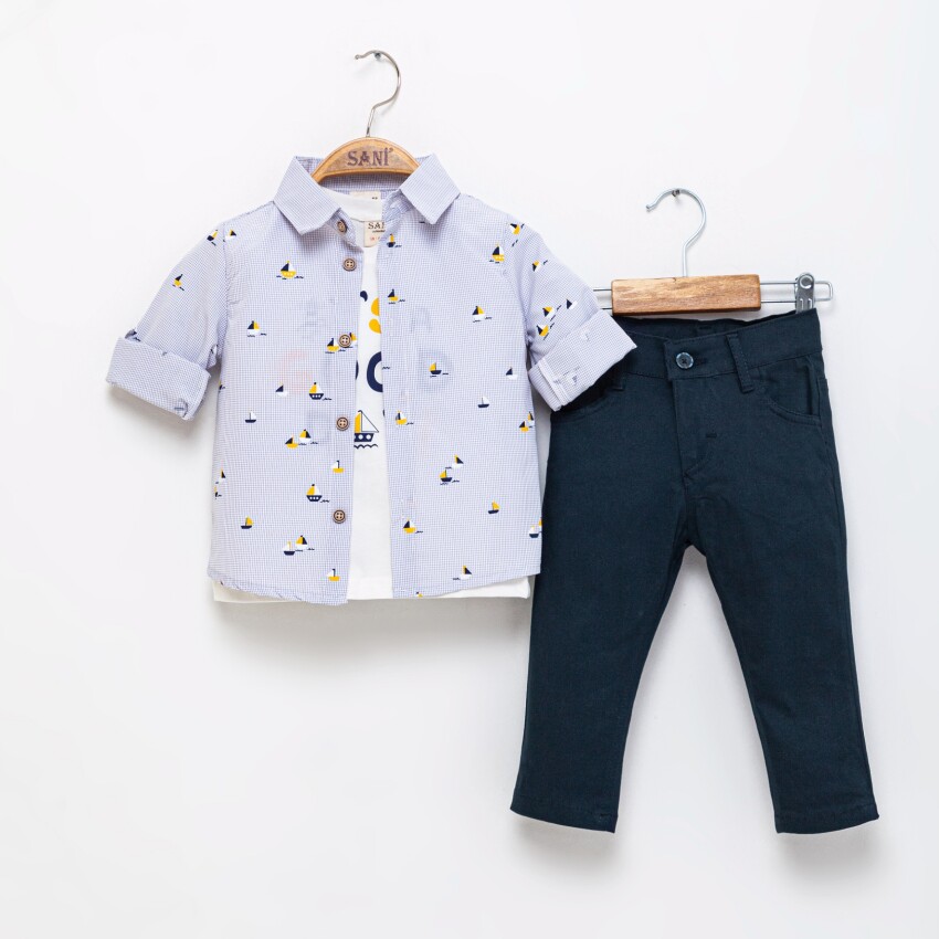 Wholesale Baby Boys 3-Piece Shirt T-Shirt and Pants Set 9-24M Sani 1068-9912 - 2