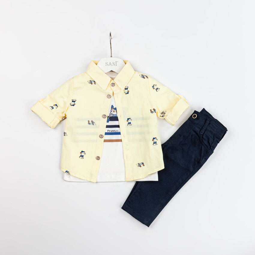 Wholesale Baby Boys 3-Piece Shirt T-Shirt and Pants Set 9-24M Sani 1068-9914 - 2