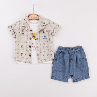Wholesale Baby Boys 3-Piece Shirt, T-Shirt and Shorts Set 3-12M Minibombili 1005-6743 Blue
