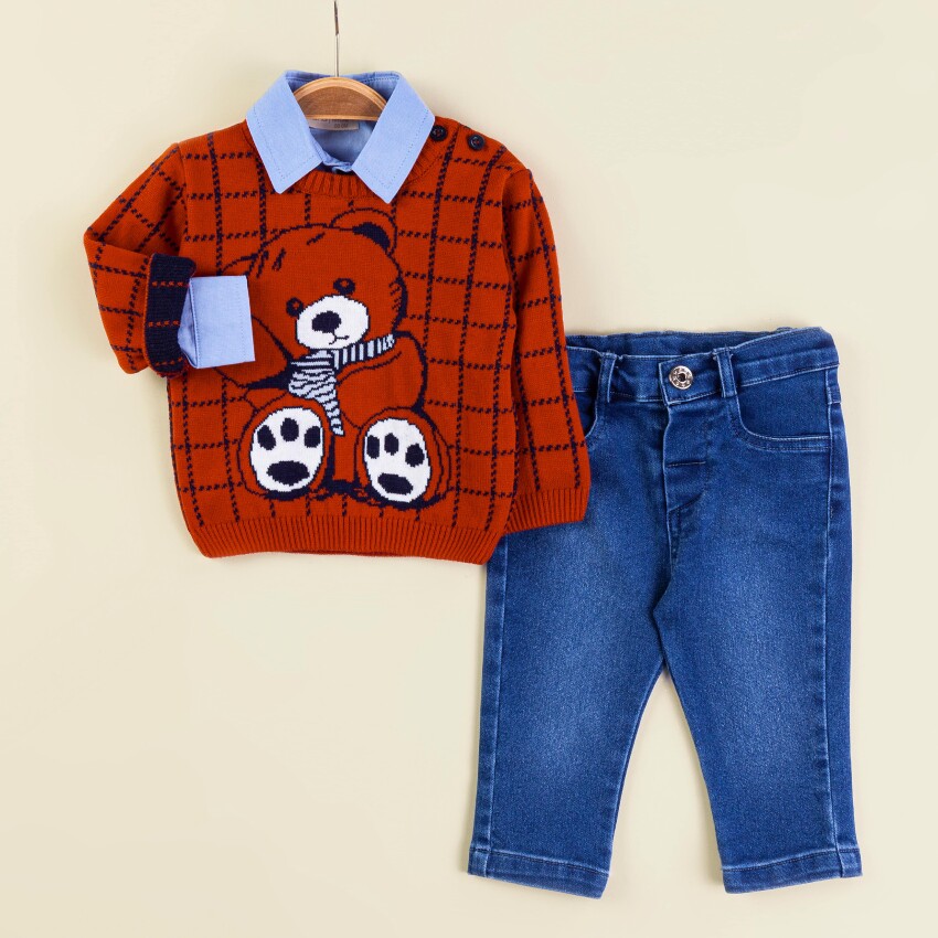 Wholesale Baby Boys 3-Piece Sweater Shirt and Denim Pants Set 6-18M Babymuz 2009-5150 - 4