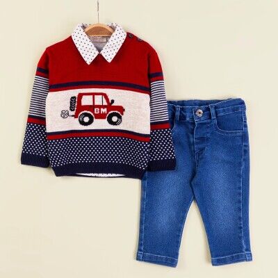 Wholesale Baby Boys 3-Piece Sweater Shirt and Denim Pants Set 9-24M Babymuz 2009-5154 - 3