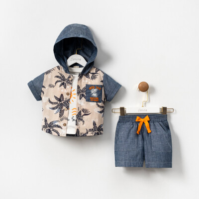 Wholesale Baby Boys 3-Piece T-Shirt, Shirt and Shorts Set 9-24M Cumino 1014-CMN3523 - Cumino (1)