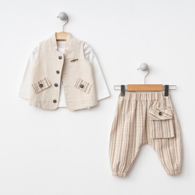 Wholesale Baby Boys 3-Piece Vest, Long Sleeve Bodysuit and Pants Set 6-24M BonBon 2056-8003 - 2