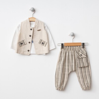 Wholesale Baby Boys 3-Piece Vest, Long Sleeve Bodysuit and Pants Set 6-24M BonBon 2056-8003 - BonBon