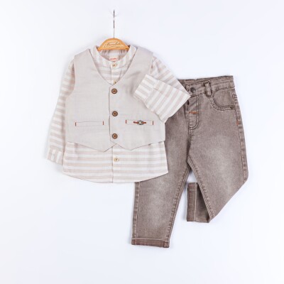Wholesale Baby Boys 3-Piece Vest, Shirt and Denim Pants Set 9-24M Bombili 1004-6691 - 2