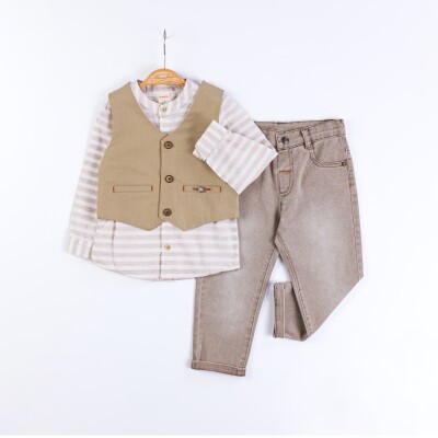 Wholesale Baby Boys 3-Piece Vest, Shirt and Denim Pants Set 9-24M Bombili 1004-6691 - 3