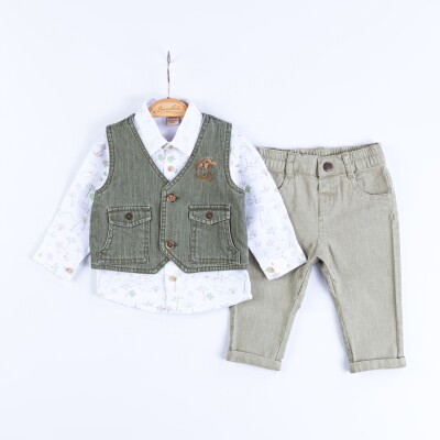 Wholesale Baby Boys 3-Piece Vest, Shirt and Pants Set 3-12M Minibombili 1005-6682 Khaki