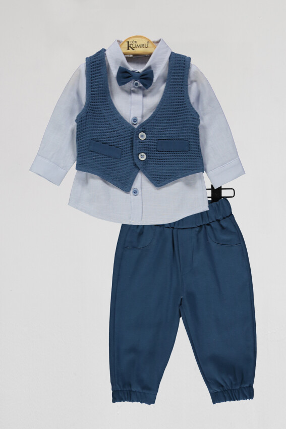 Toptan Bebek 3'lü Yelek Gömlek ve Pantolon Takım 6-18M Kumru Bebe 1075-4121 - 3