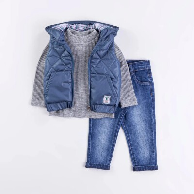 Wholesale Baby Boys 3-Piece Vest, Sweatshirt and Denim Pants Set 9-24M Minibombili 1005-6536 - 2