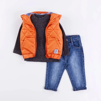 Wholesale Baby Boys 3-Piece Vest, Sweatshirt and Denim Pants Set 9-24M Minibombili 1005-6536 - Minibombili